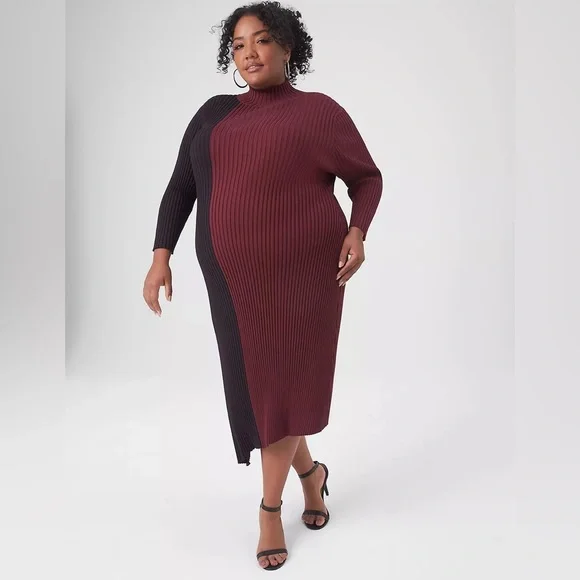 Mock-Neck Asymmetrical Colorblock Sweater Dress (LIKE NEW-WORN ONCE) - Picture 1 of 2